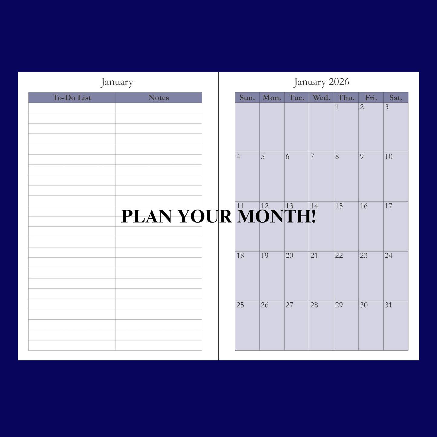 2026–2027 Navy Blue Daily, Weekly & Monthly Planner – 2 Year Minimalist 6x9 Hardcover Agenda Organizer