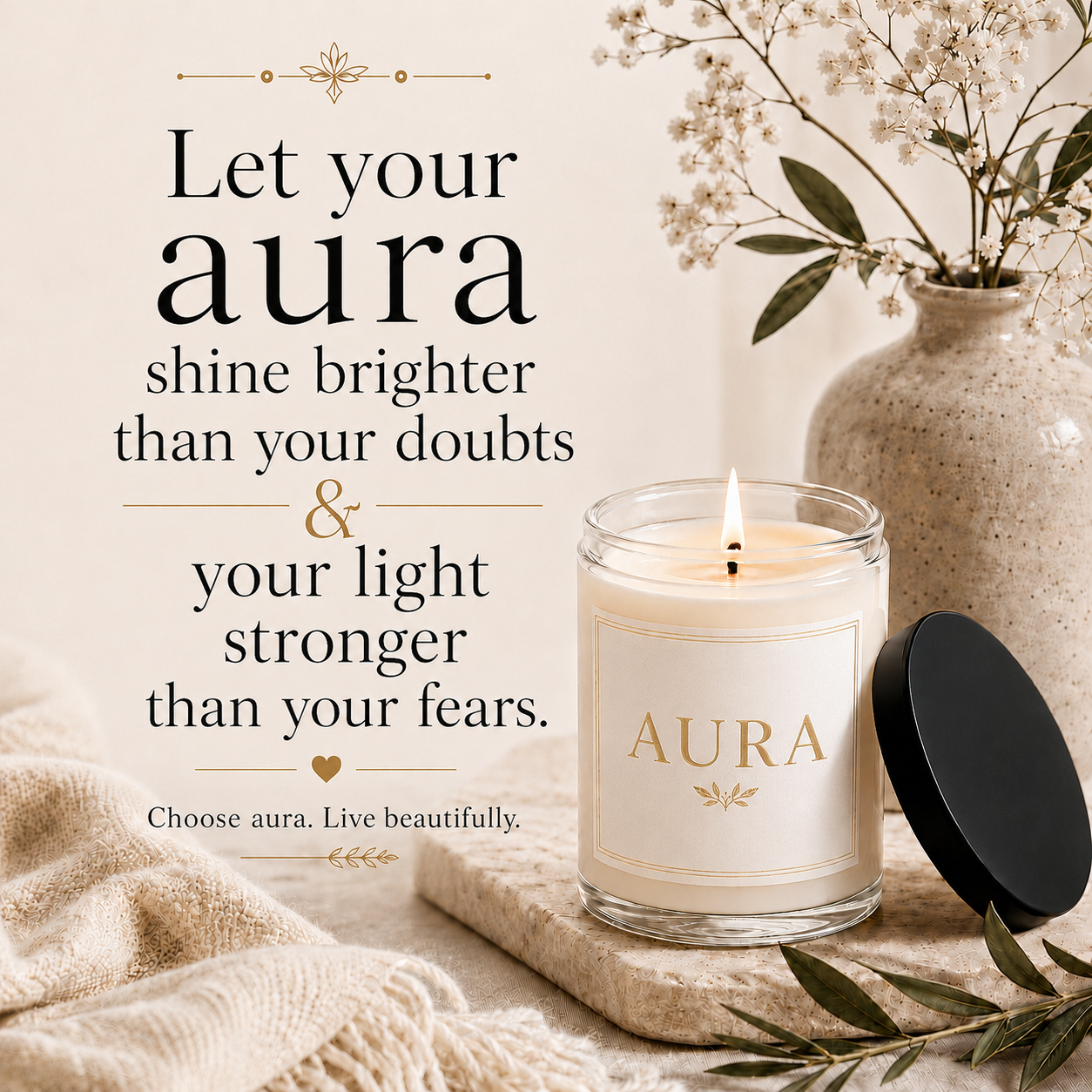 Aura Minimalist Soy Candle, 9oz, Scented