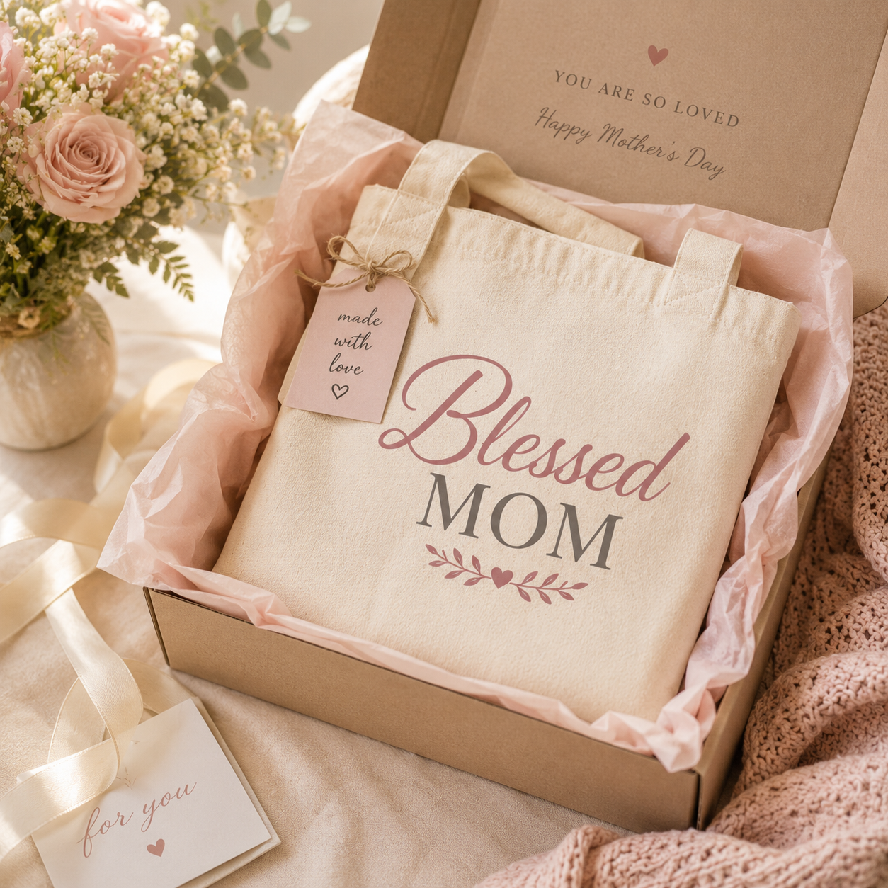 Blessed Mom Cotton Canvas Tote Bag | Faithful Mother's Market Tote