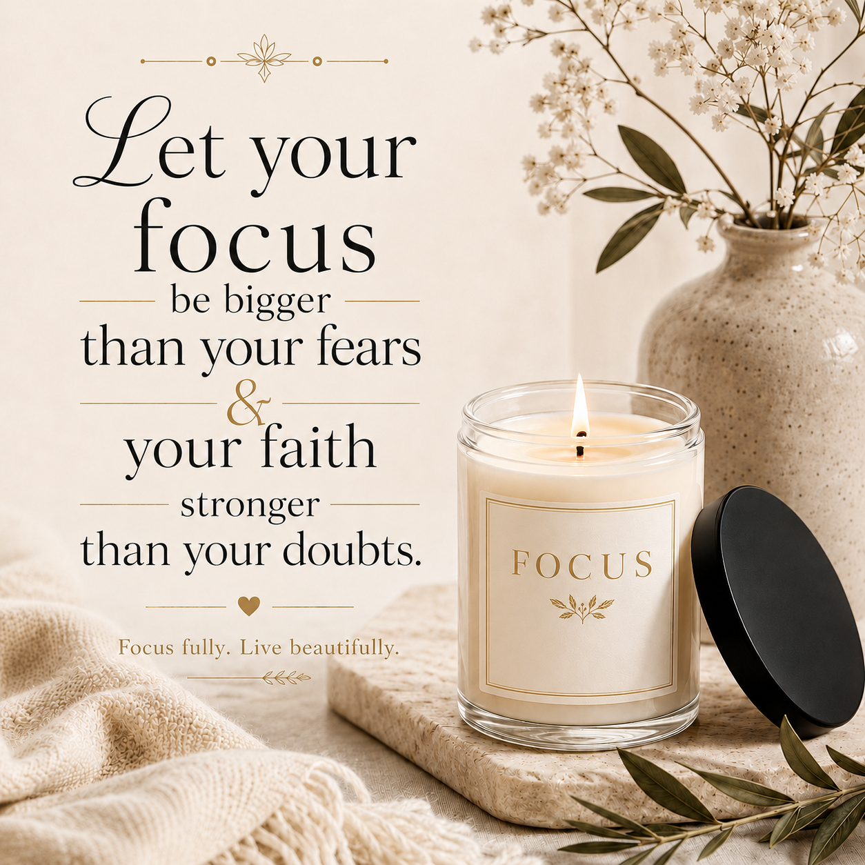 Focus Minimalist Soy Candle, 9oz, Scented