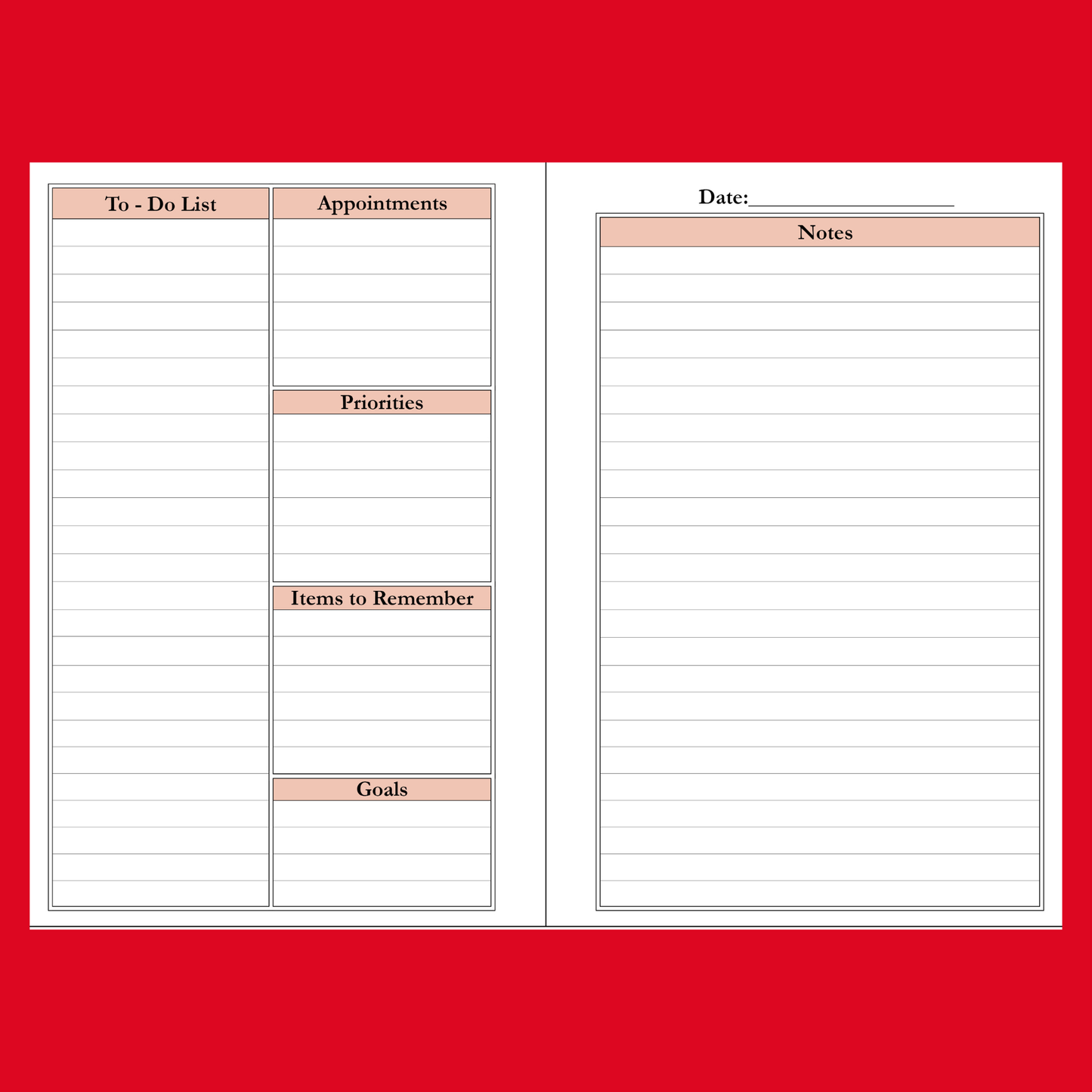 Red 6x9 To-Do List Organizer Planner, Daily Task, Goal and Appointment Notebook, 176-Page Paperback
