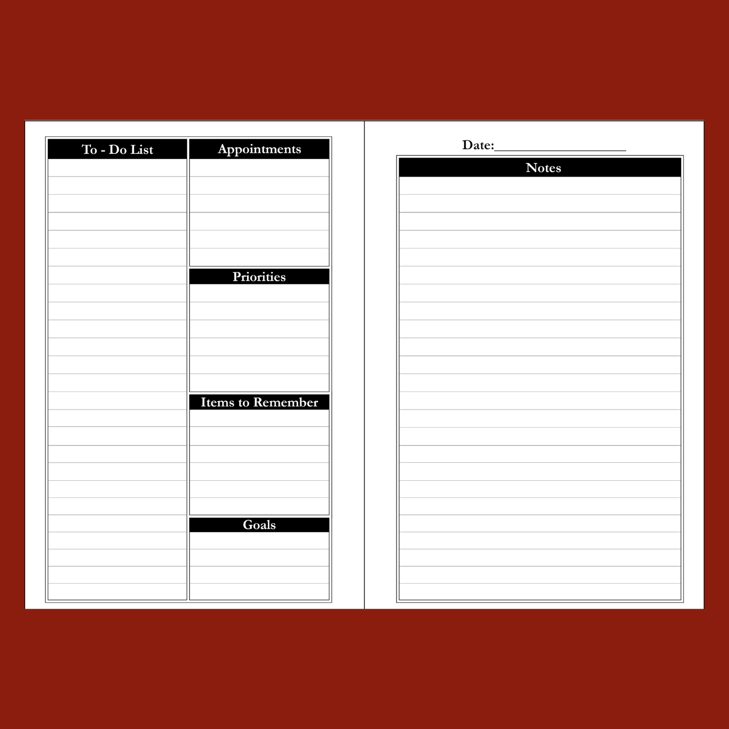 Black 6x9 To-Do List Organizer Planner, Daily Goal and Task Tracker, Appointment and Notes Paperback, 176 Pages