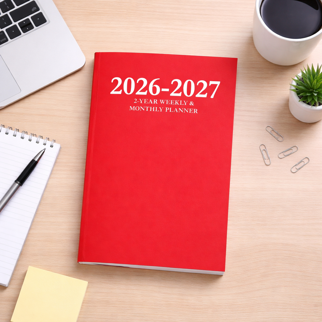 2026–2027 Red Weekly & Monthly Planner – 2 Year Minimalist 6x9 Hardcover Organizer