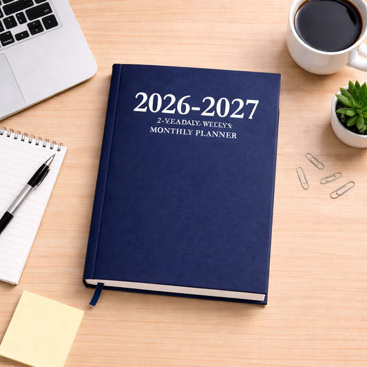 2026–2027 Navy Blue Daily, Weekly & Monthly Planner – 2 Year Minimalist 6x9 Hardcover Agenda Organizer
