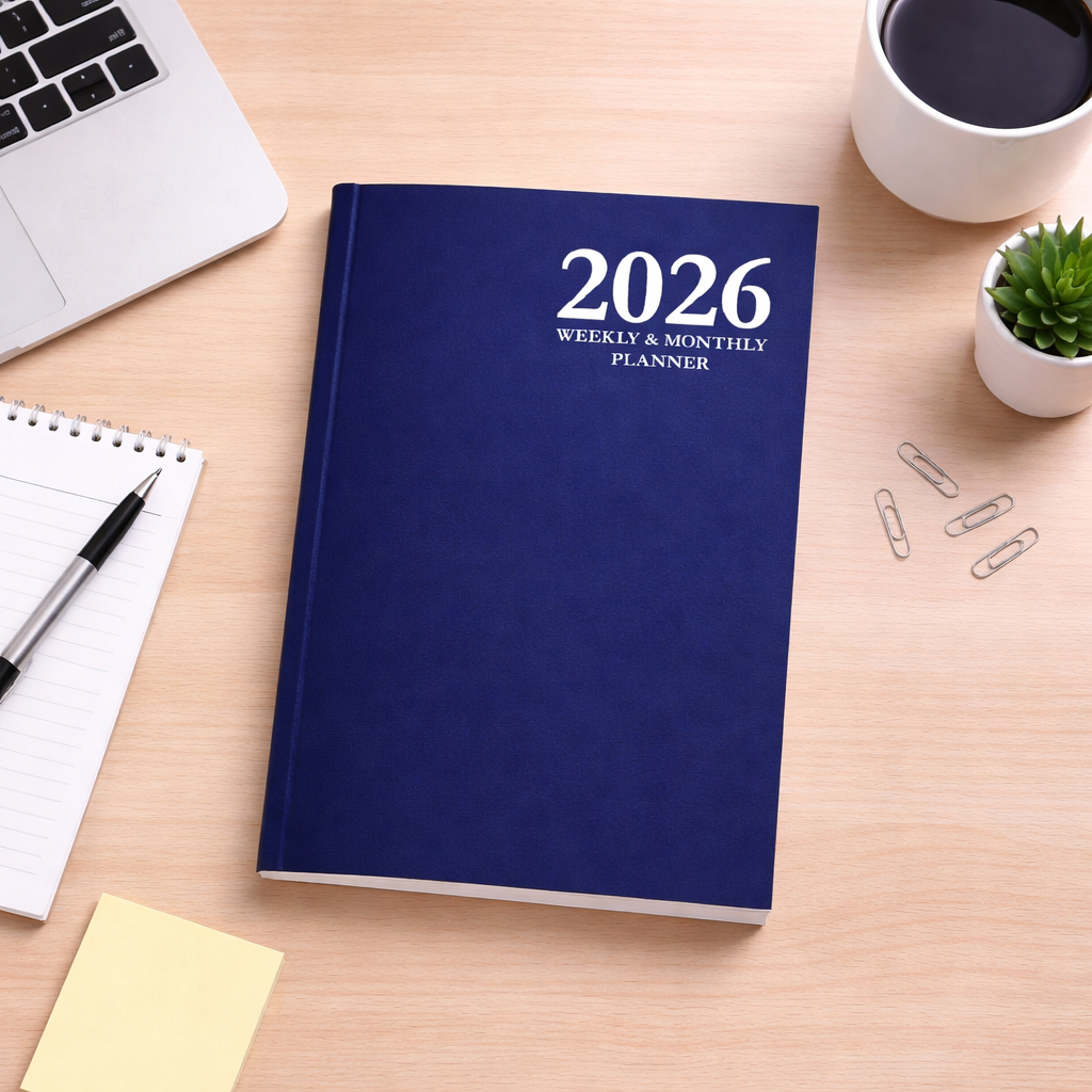 2026 Minimalist Navy Blue Hardcover Planner – Daily, Weekly & Monthly Agenda Organizer