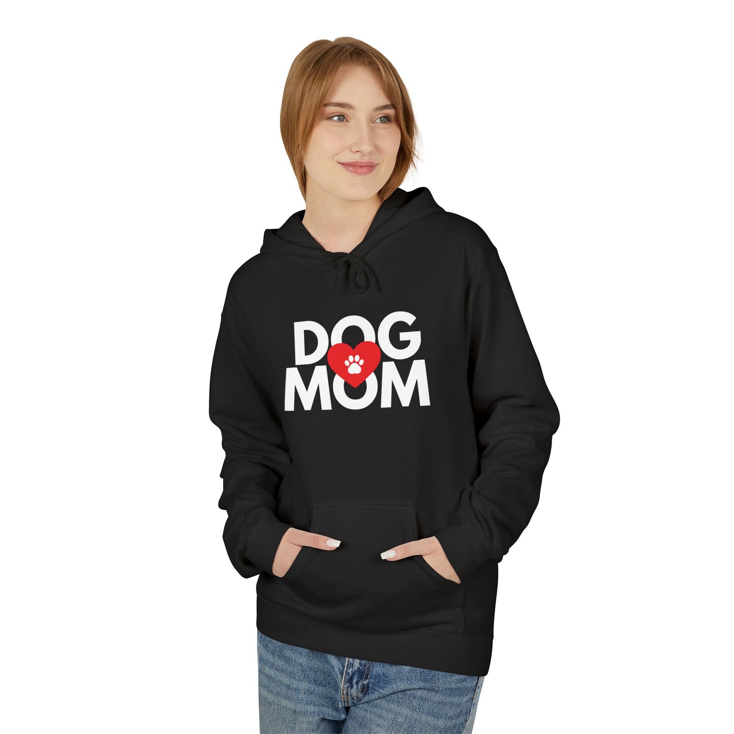 Dog Mom Hoodie I Paw Print Heart Design I Unisex Fleece Pullover I Gift for Dog Lovers