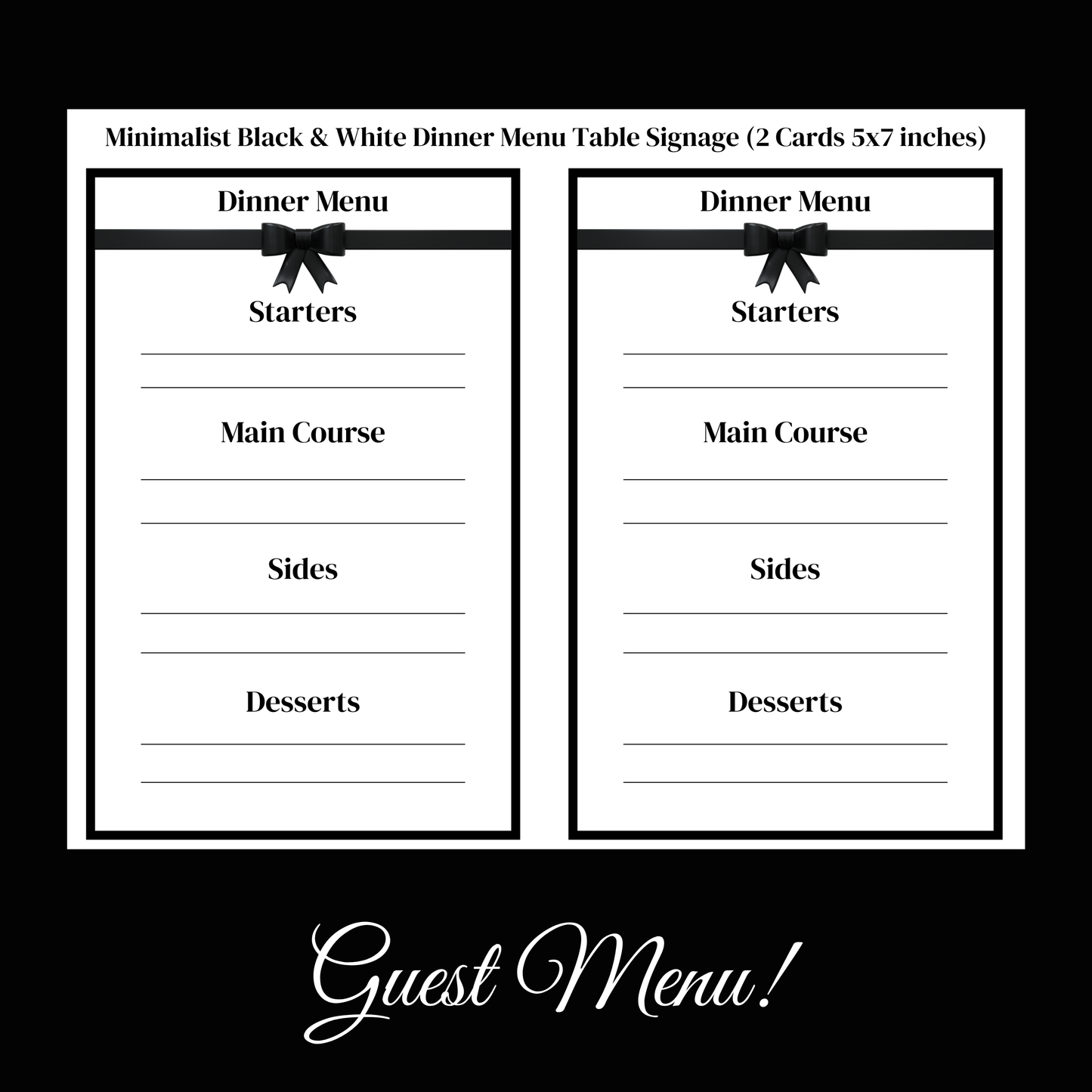 Digital Black & White Elegant Hostess Kit: Bottle Hangers, Table Cards, Reserved Seating, Menu and Party Printables Set
