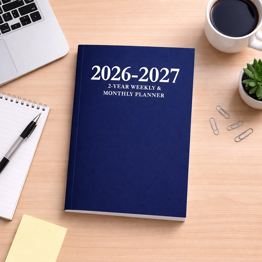 2026–2027 Navy Blue Weekly & Monthly Planner – 2 Year Minimalist 6x9 Paperback Agenda Organizer
