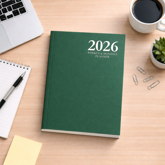 2026 Green Daily, Weekly & Monthly Planner – Minimalist 6x9 Paperback Agenda Organizer