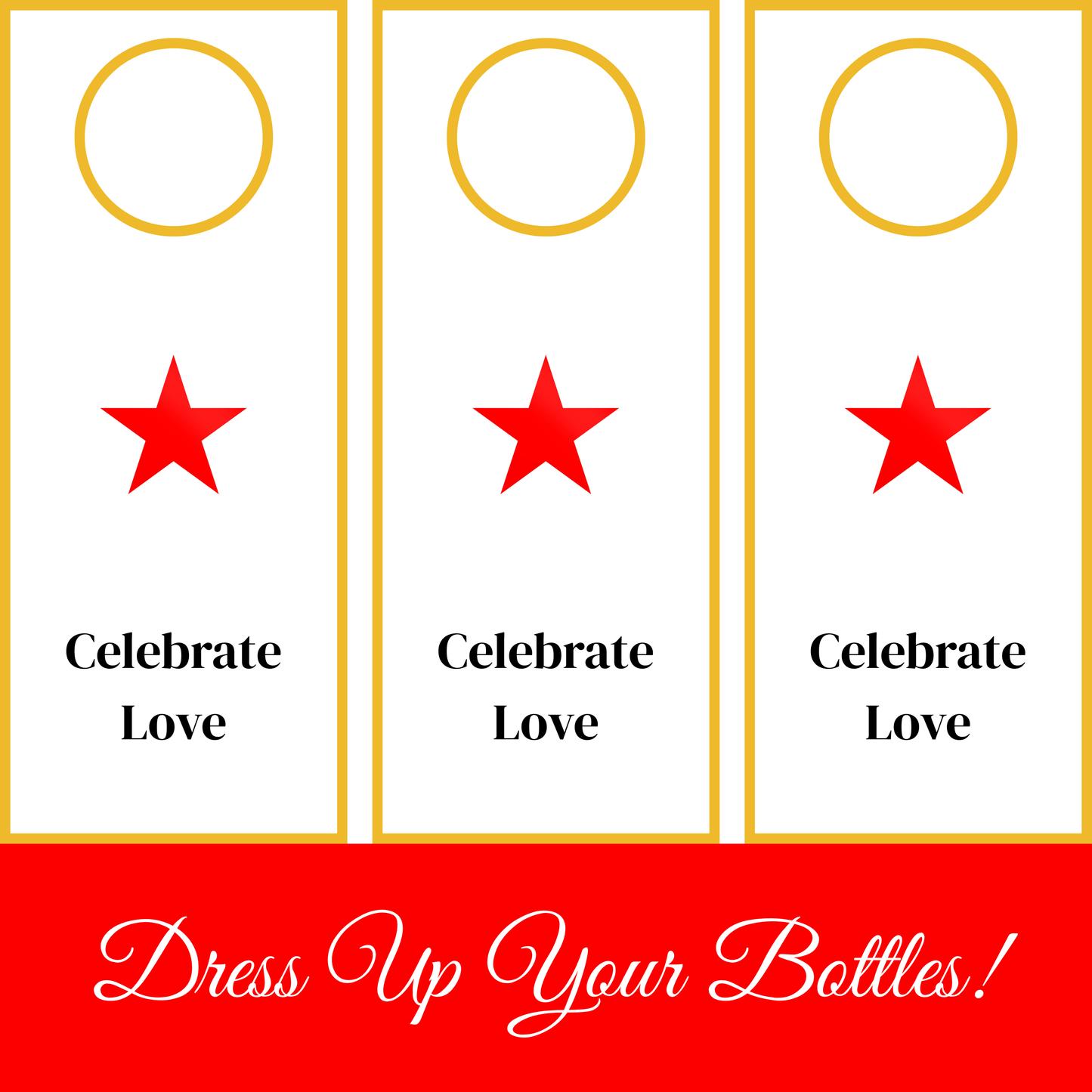 Festive Red & Gold Hostess Kit: Party Table Decor Printable Set with Bottle Hangers, Signs and Place Cards