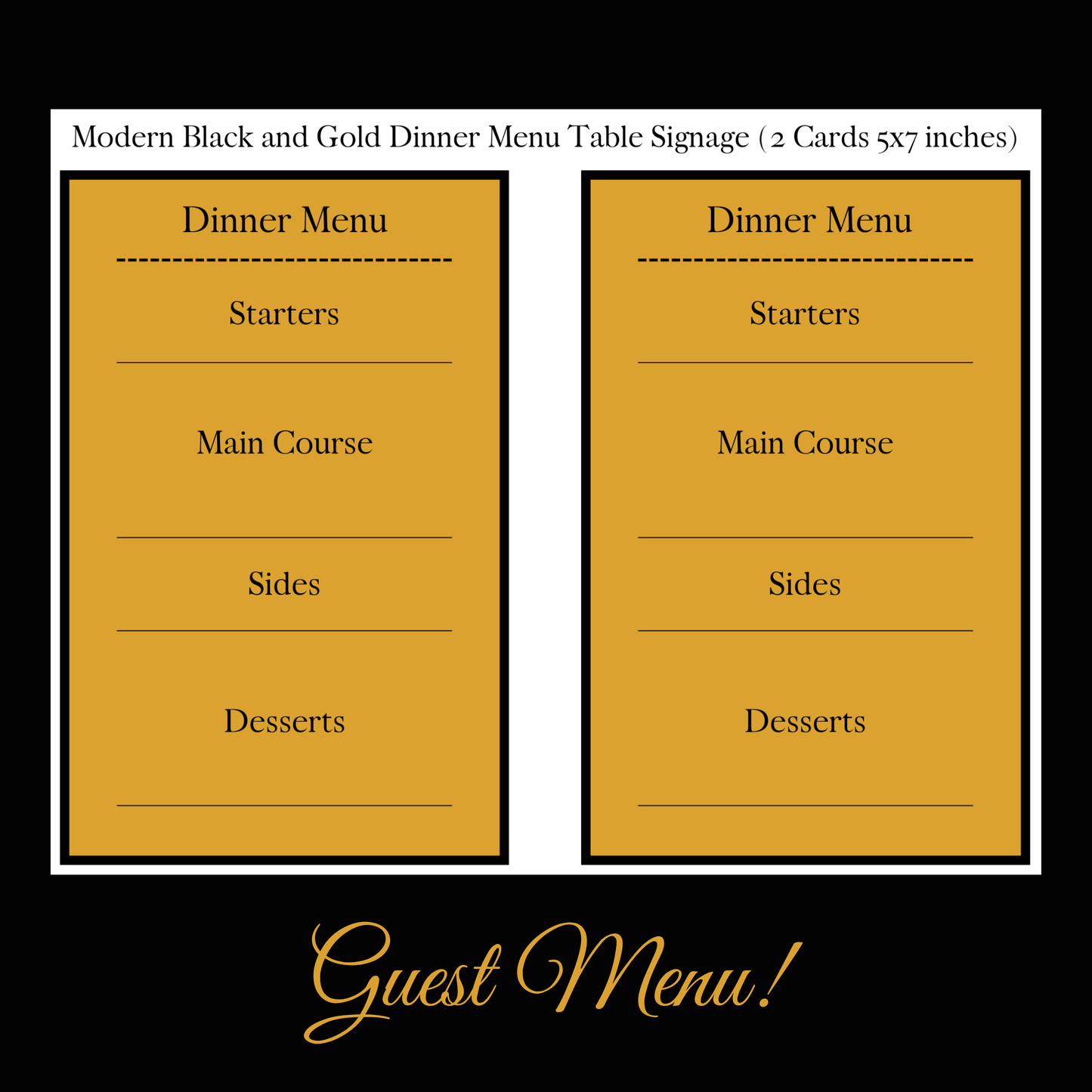 Luxury Gold Hostess Kit: Elegant Black & Gold Wedding and Party Table Decor Printable Set with Bottle Hangers, Menu and Signs