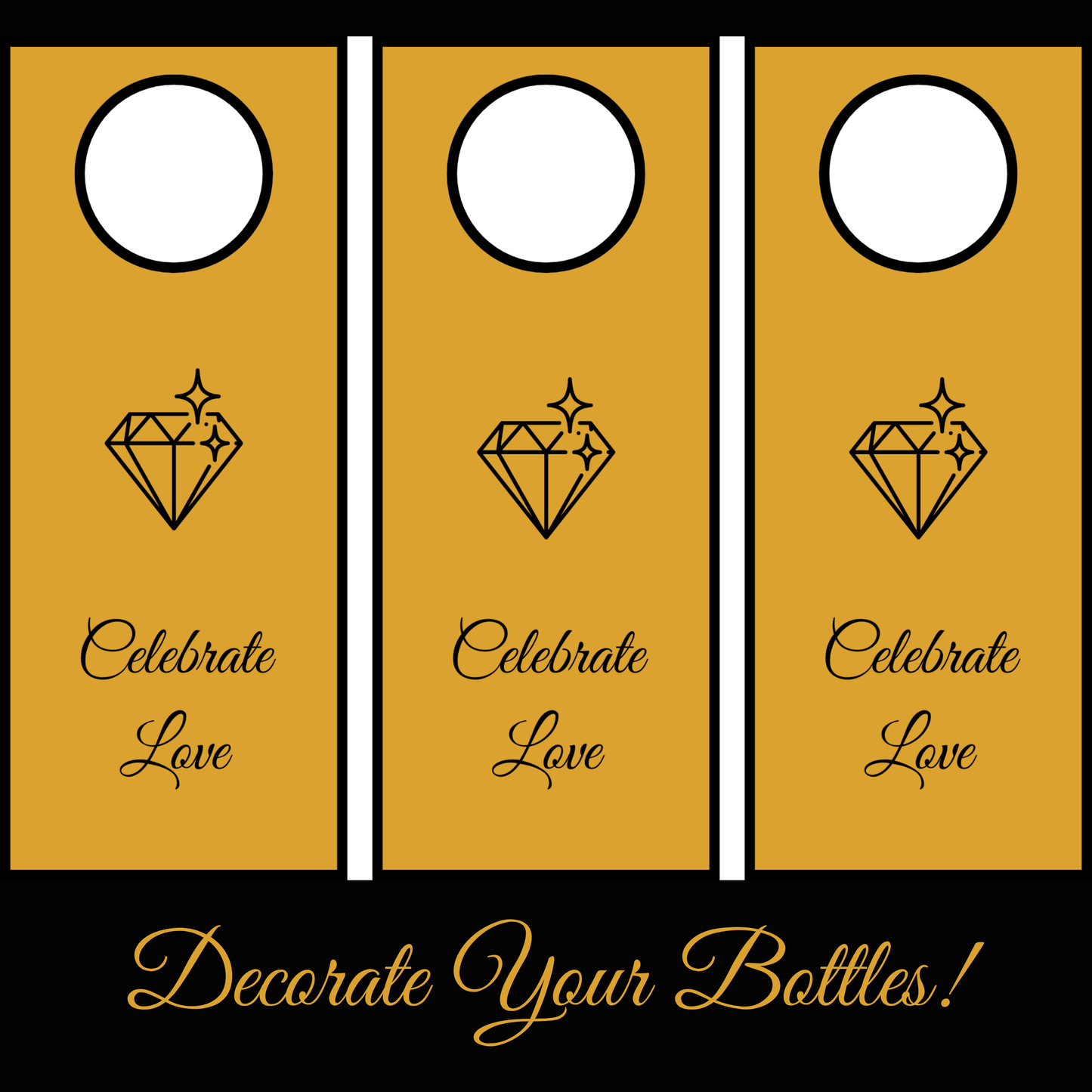 Luxury Gold Hostess Kit: Elegant Black & Gold Wedding and Party Table Decor Printable Set with Bottle Hangers, Menu and Signs