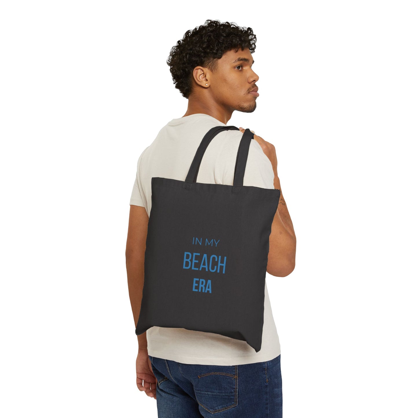 Beach Era Tote Bag — "In My Beach Era" Black Cotton Canvas Tote