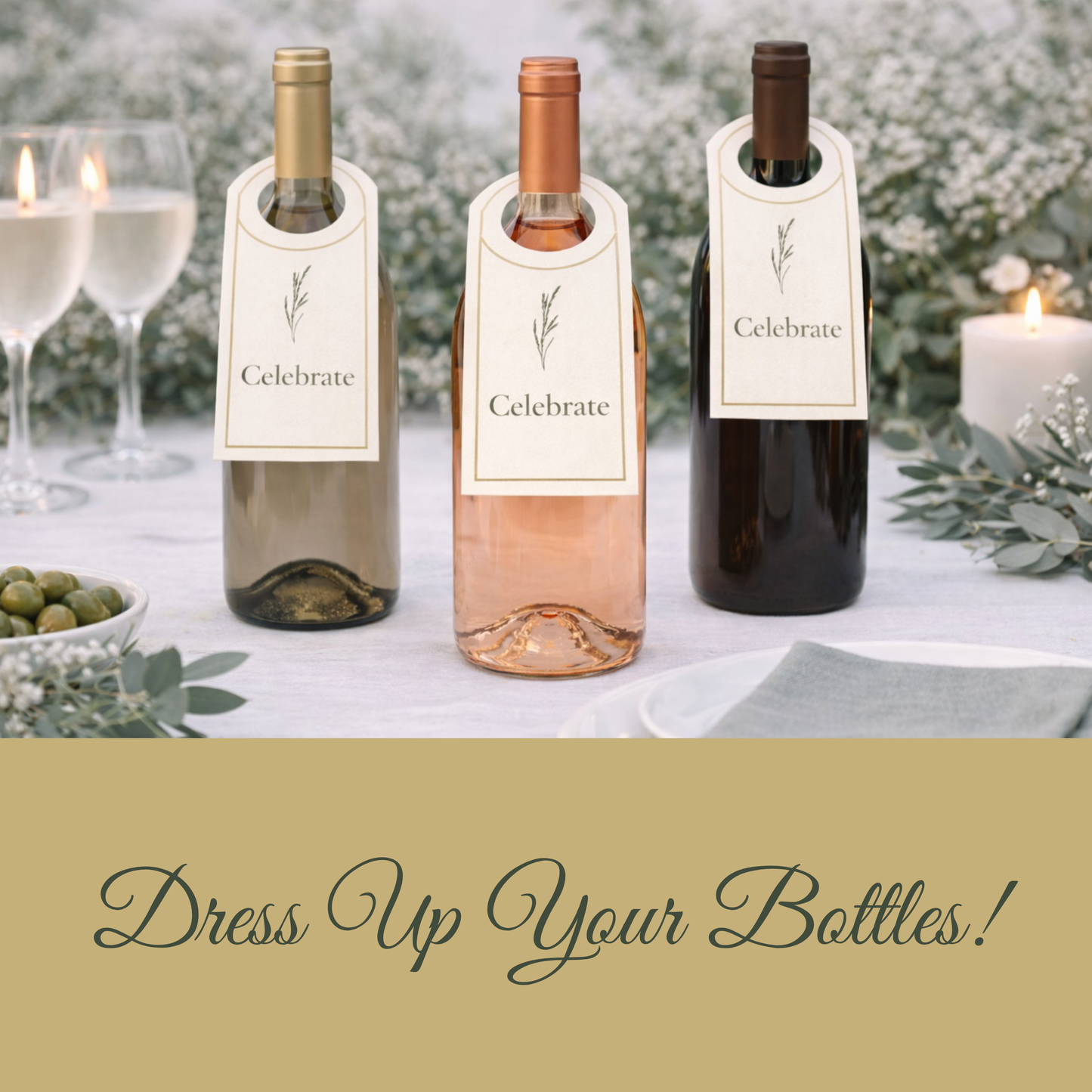 Botanical Neutral Hostess Kit: Elegant Wedding & Party Table Decor Printable Set with Bottle Hangers, Signs, Place Cards