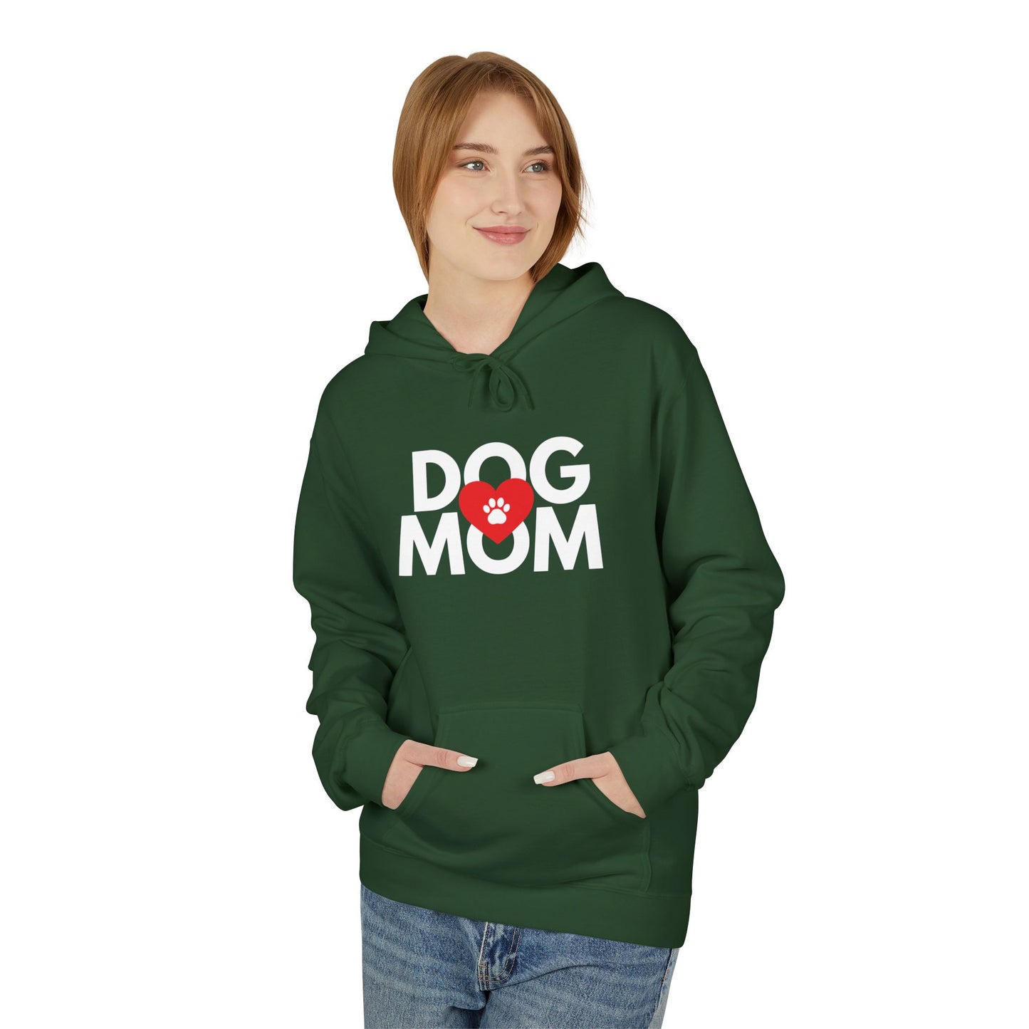 Dog Mom Hoodie I Paw Print Heart Design I Unisex Fleece Pullover I Gift for Dog Lovers