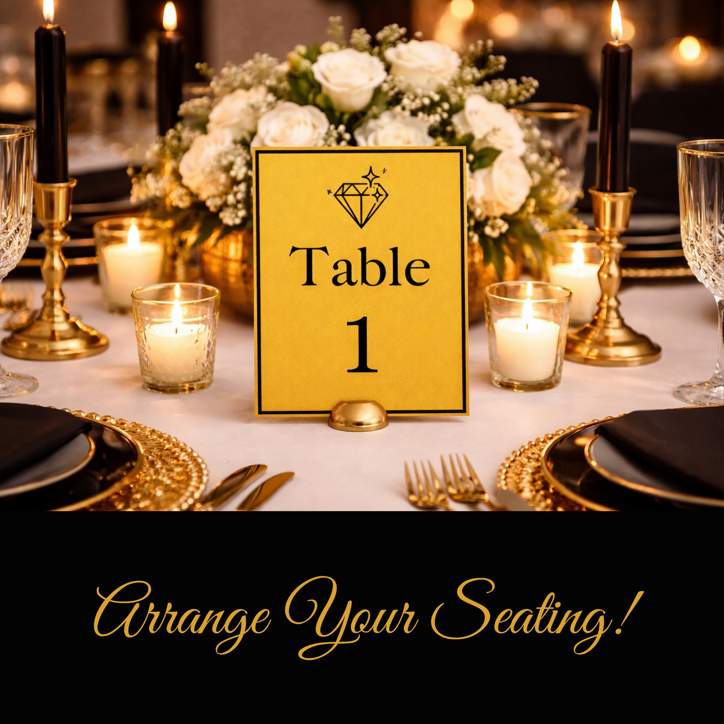 Luxury Gold Hostess Kit: Elegant Black & Gold Wedding and Party Table Decor Printable Set with Bottle Hangers, Menu and Signs