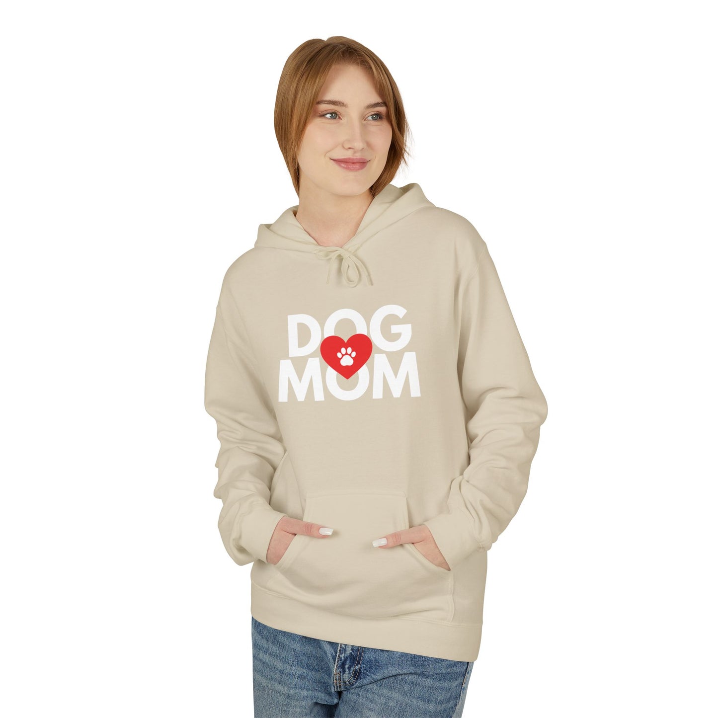 Dog Mom Hoodie I Paw Print Heart Design I Unisex Fleece Pullover I Gift for Dog Lovers