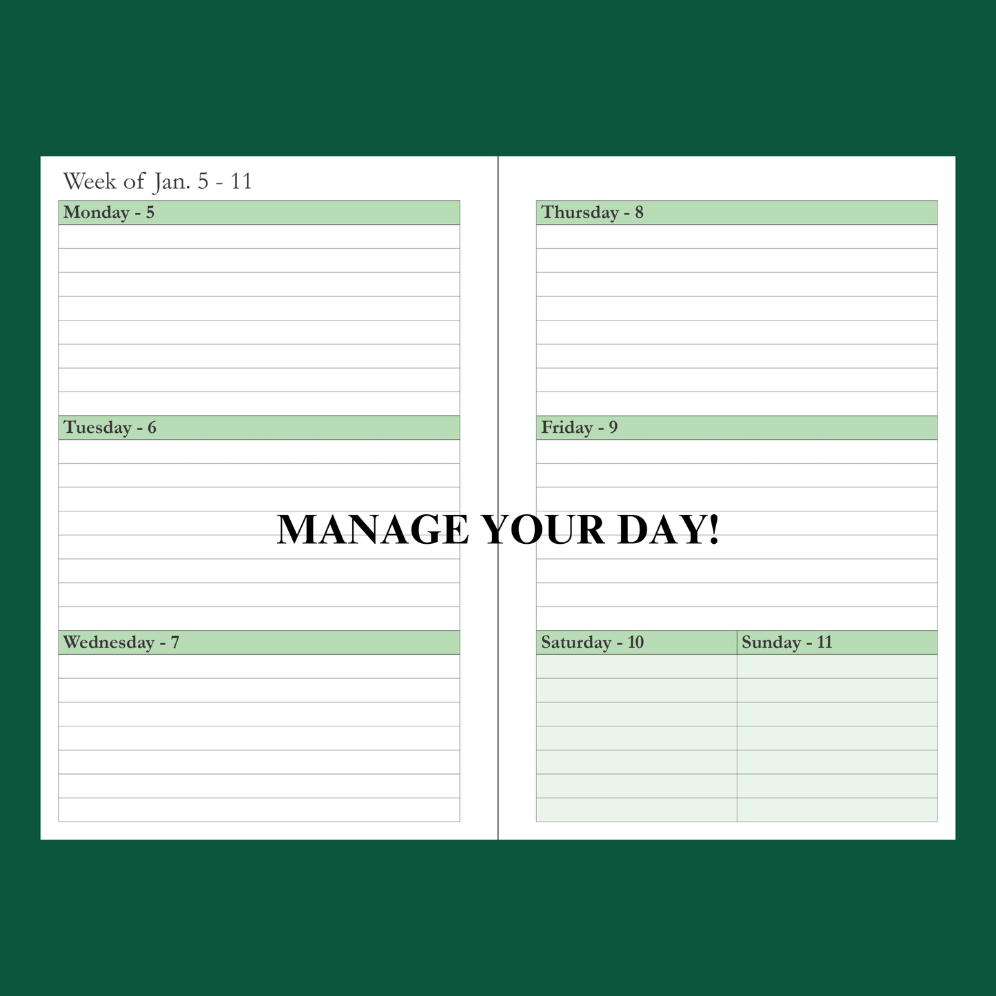 2026 Green Daily, Weekly & Monthly Planner – Minimalist 6x9 Paperback Agenda Organizer
