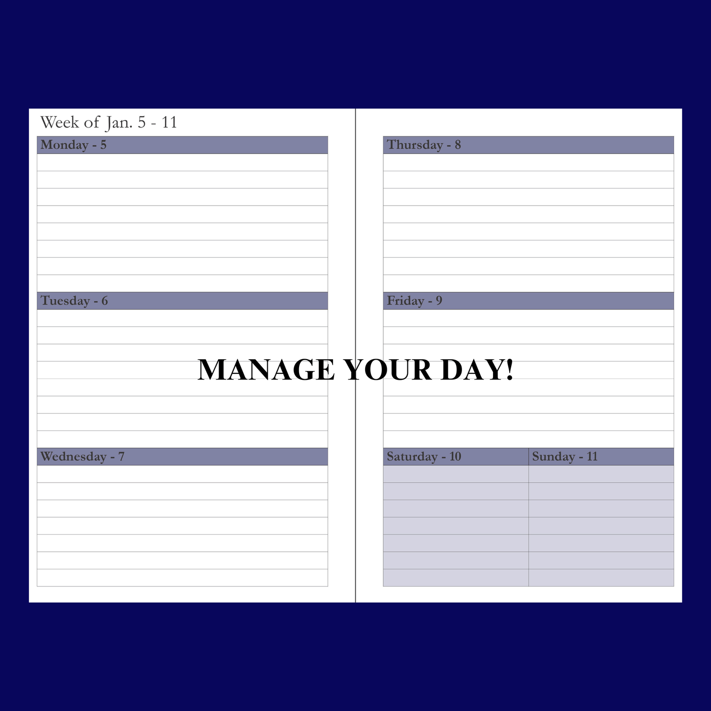 2026–2027 Navy Blue Weekly & Monthly Planner – 2 Year Minimalist 6x9 Paperback Agenda Organizer