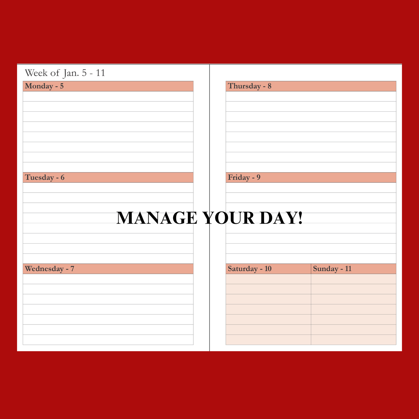 2026–2027 Red Weekly & Monthly Planner – 2 Year Minimalist 6x9 Paperback Organizer