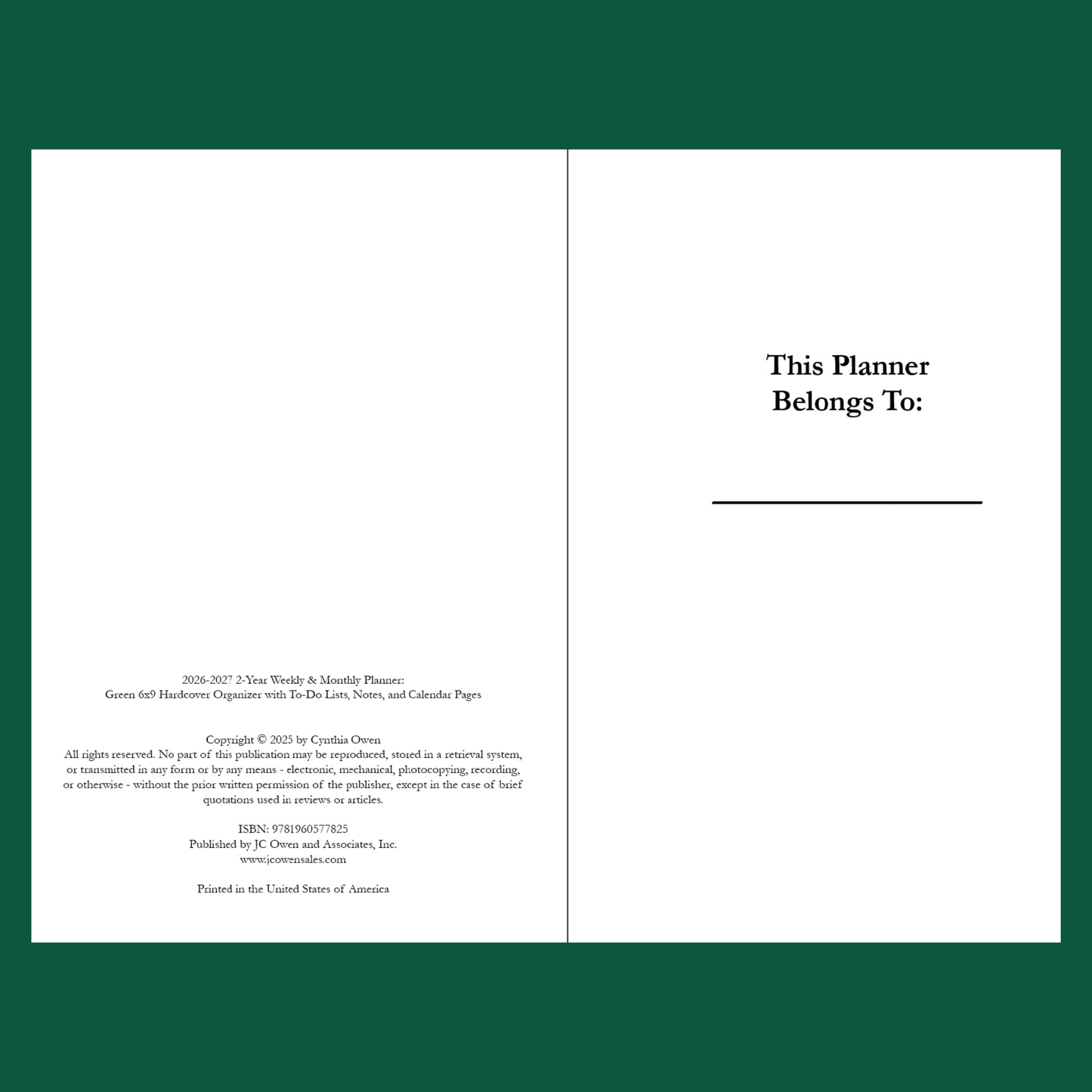 2026–2027 Green Daily, Weekly & Monthly Hardcover Planner – 2 Year Minimalist 6x9 Agenda Organizer