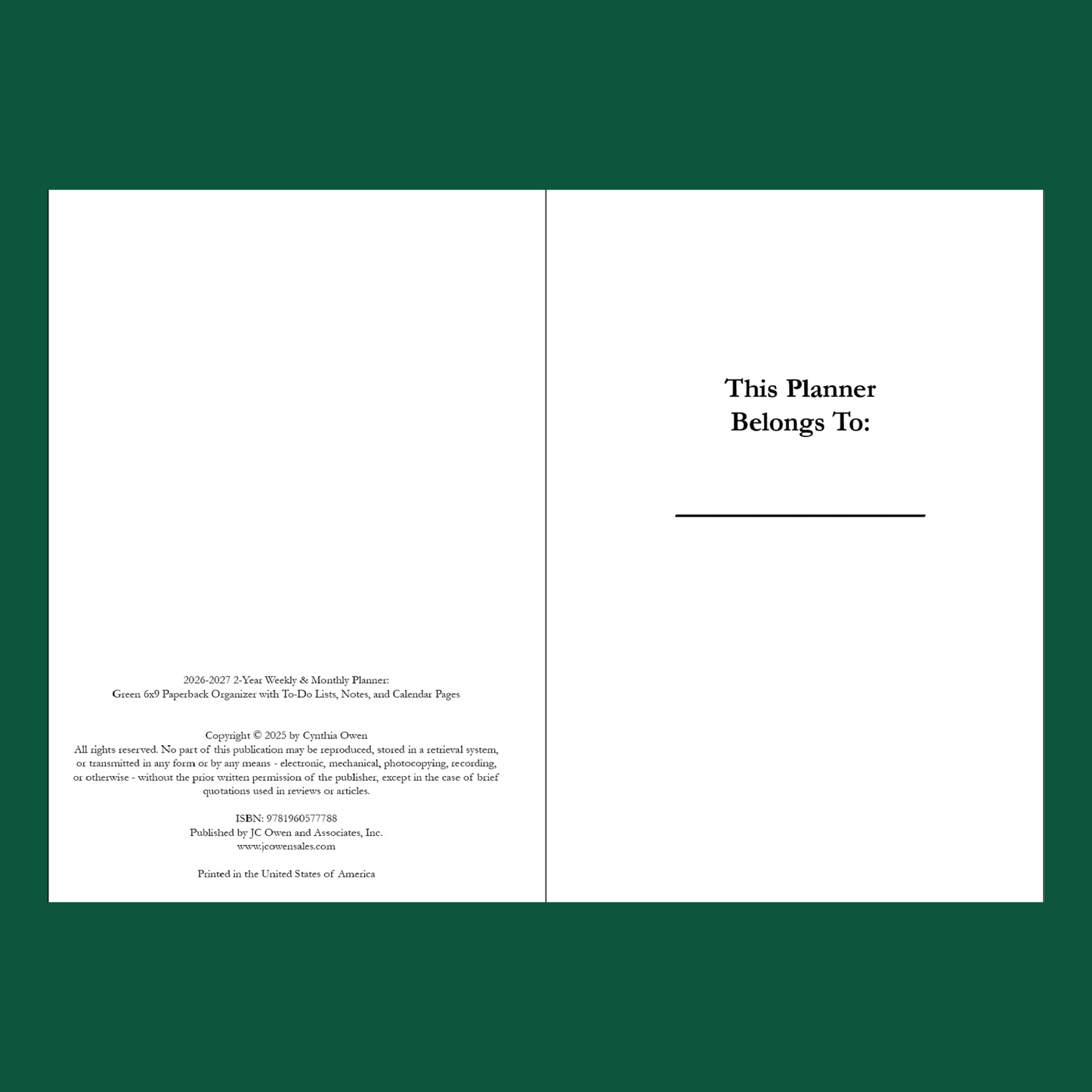 2026–2027 Green Daily, Weekly & Monthly Planner – 2 Year Minimalist 6x9 Paperback Agenda Organizer