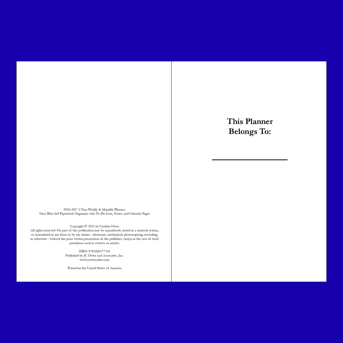 2026–2027 Navy Blue Weekly & Monthly Planner – 2 Year Minimalist 6x9 Paperback Agenda Organizer