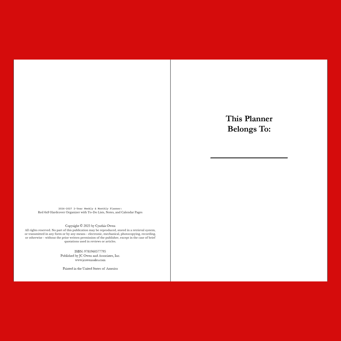 2026–2027 Red Weekly & Monthly Planner – 2 Year Minimalist 6x9 Hardcover Organizer