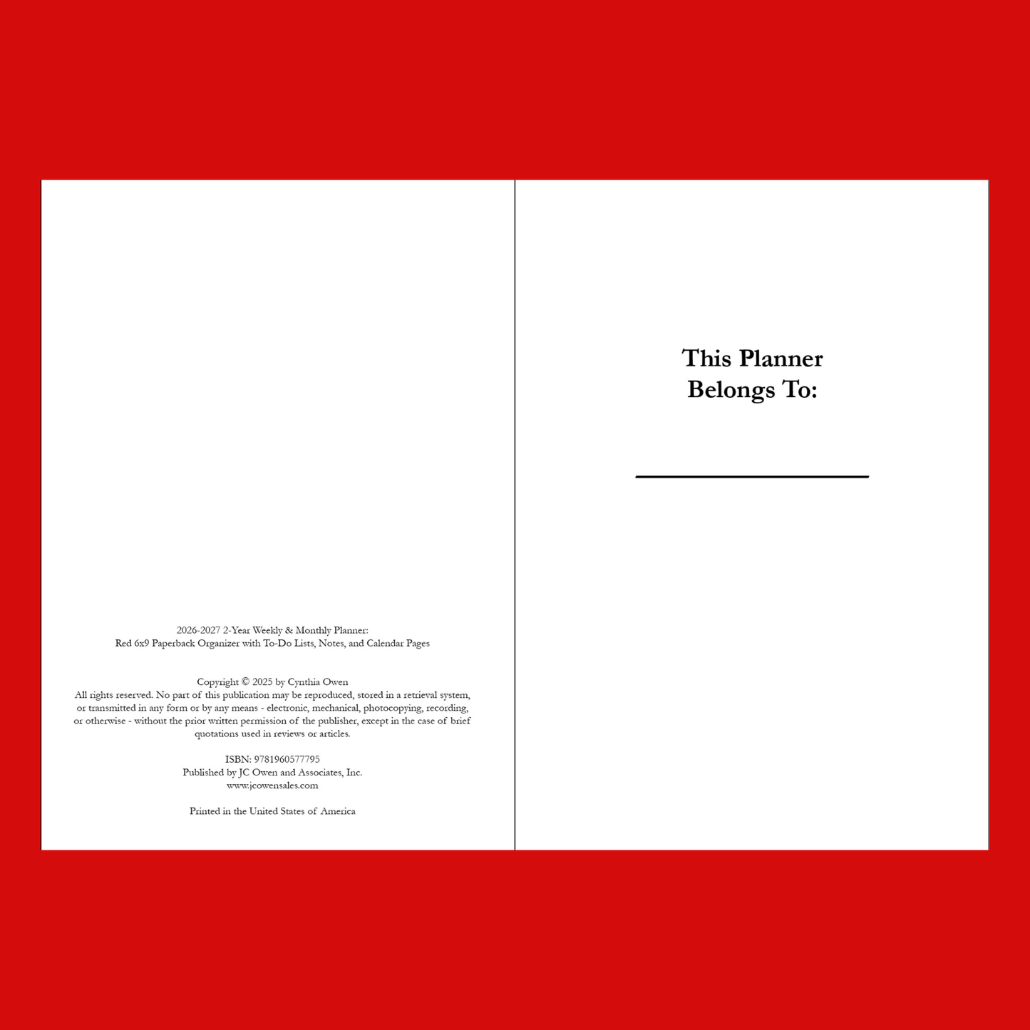 2026–2027 Red Weekly & Monthly Planner – 2 Year Minimalist 6x9 Paperback Organizer