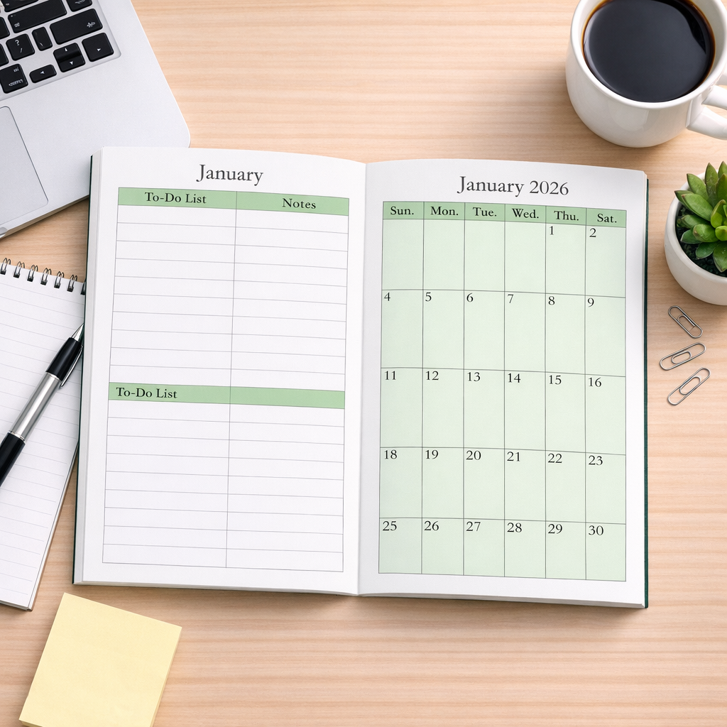 2026–2027 Green Daily, Weekly & Monthly Hardcover Planner – 2 Year Minimalist 6x9 Agenda Organizer