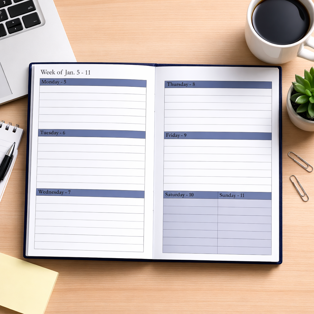 2026 Minimalist Navy Blue Paperback Planner – Daily, Weekly & Monthly Agenda Organizer