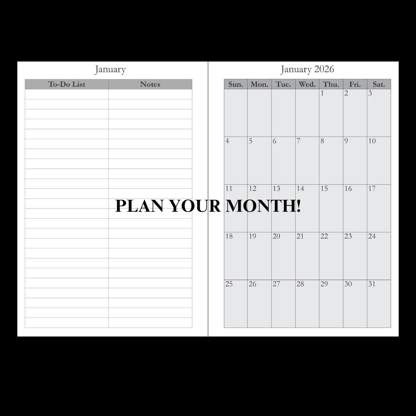 2026–2027 Minimalist Black Hardcover Planner – Daily, Weekly & Monthly Productivity Organizer | Elegant 6x9 Professional Agenda