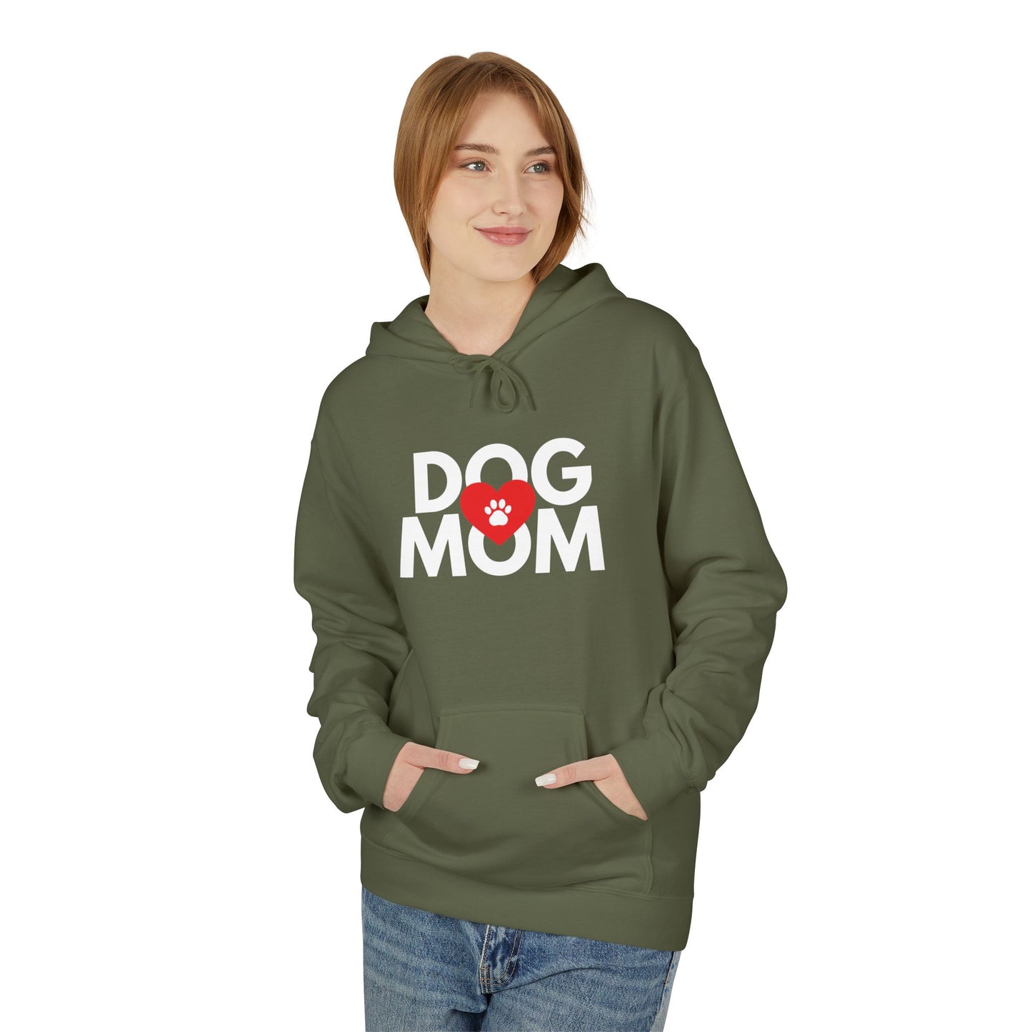 Dog Mom Hoodie I Paw Print Heart Design I Unisex Fleece Pullover I Gift for Dog Lovers