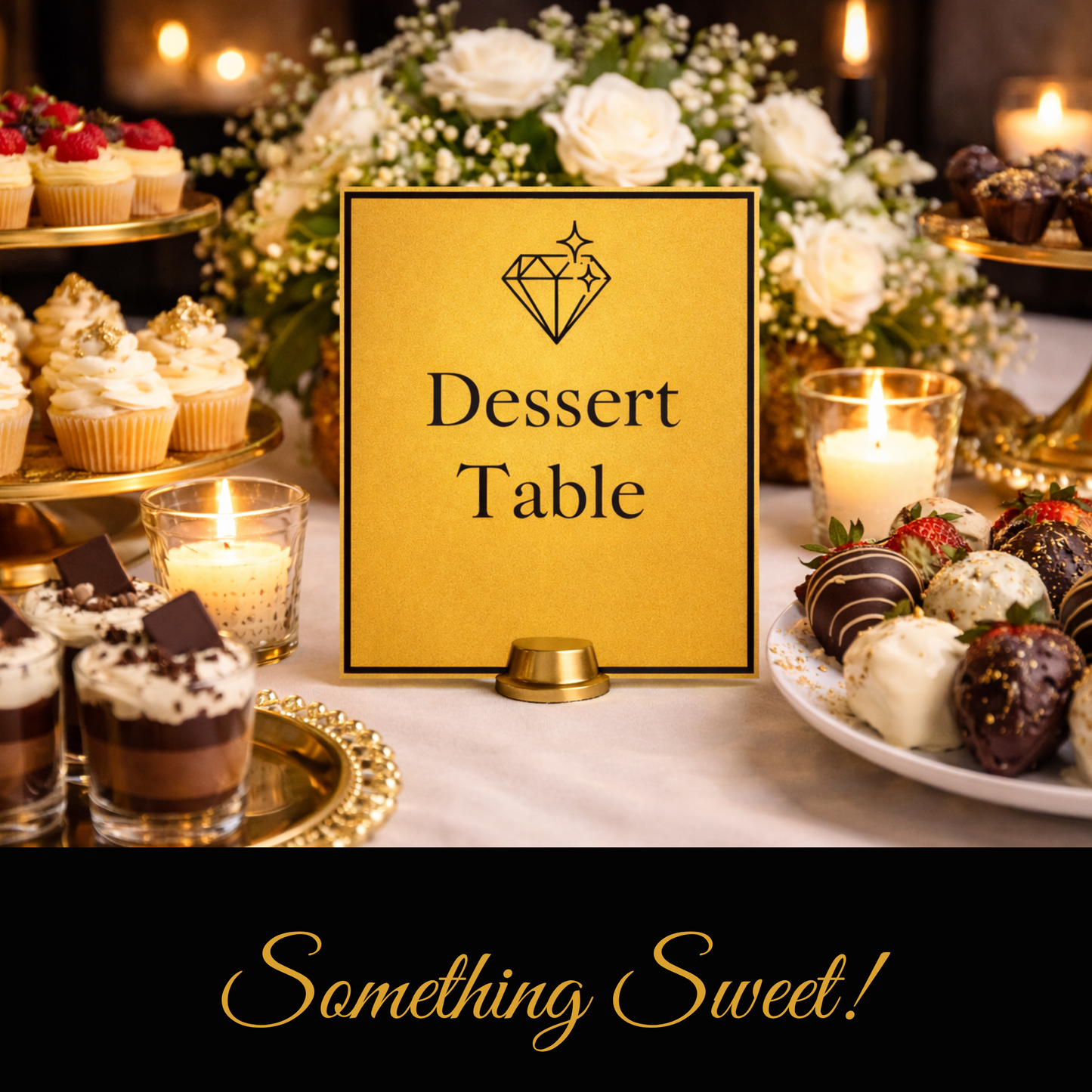 Luxury Gold Hostess Kit: Elegant Black & Gold Wedding and Party Table Decor Printable Set with Bottle Hangers, Menu and Signs