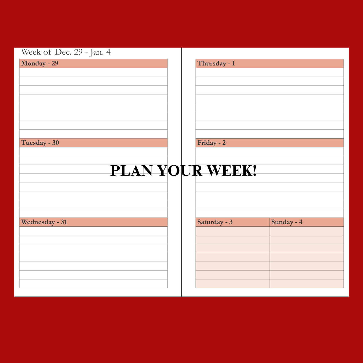 2026–2027 Red Weekly & Monthly Planner – 2 Year Minimalist 6x9 Hardcover Organizer