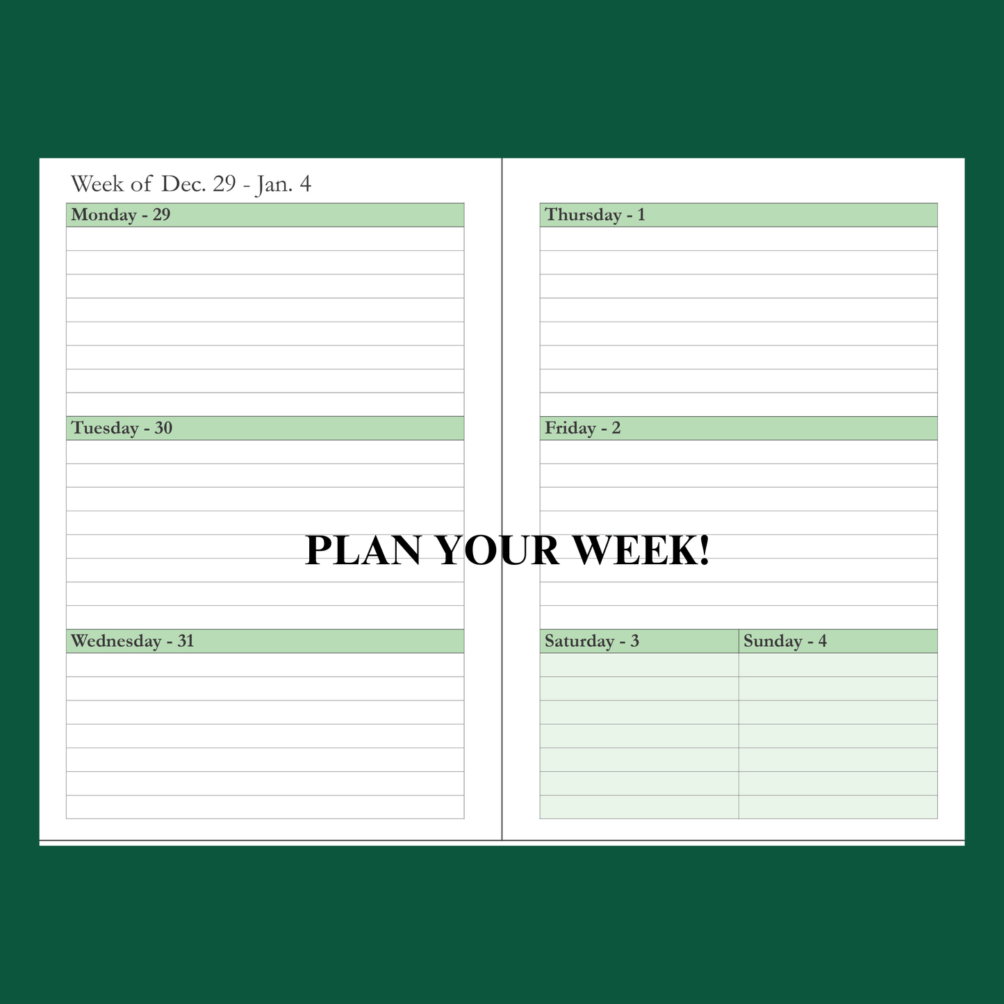 2026 Green Daily, Weekly & Monthly Planner – Minimalist 6x9 Paperback Agenda Organizer