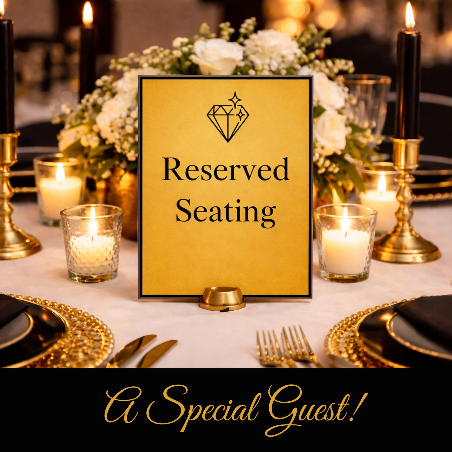 Luxury Gold Hostess Kit: Elegant Black & Gold Wedding and Party Table Decor Printable Set with Bottle Hangers, Menu and Signs