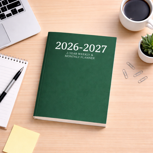 2026–2027 Green Daily, Weekly & Monthly Planner – 2 Year Minimalist 6x9 Paperback Agenda Organizer