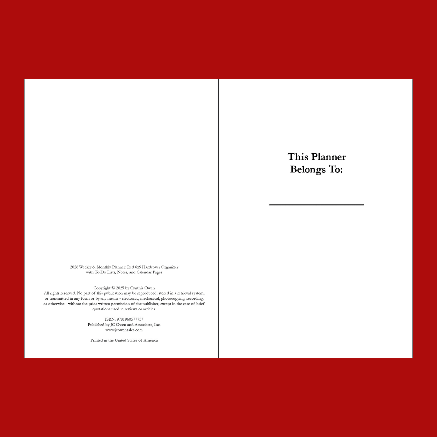 2026 Daily, Weekly, Monthly Planner: Minimalist 6x9 Red Hardcover