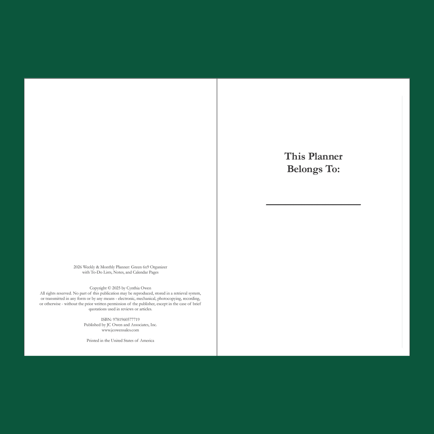 2026 Green Daily, Weekly & Monthly Planner – Minimalist 6x9 Paperback Agenda Organizer