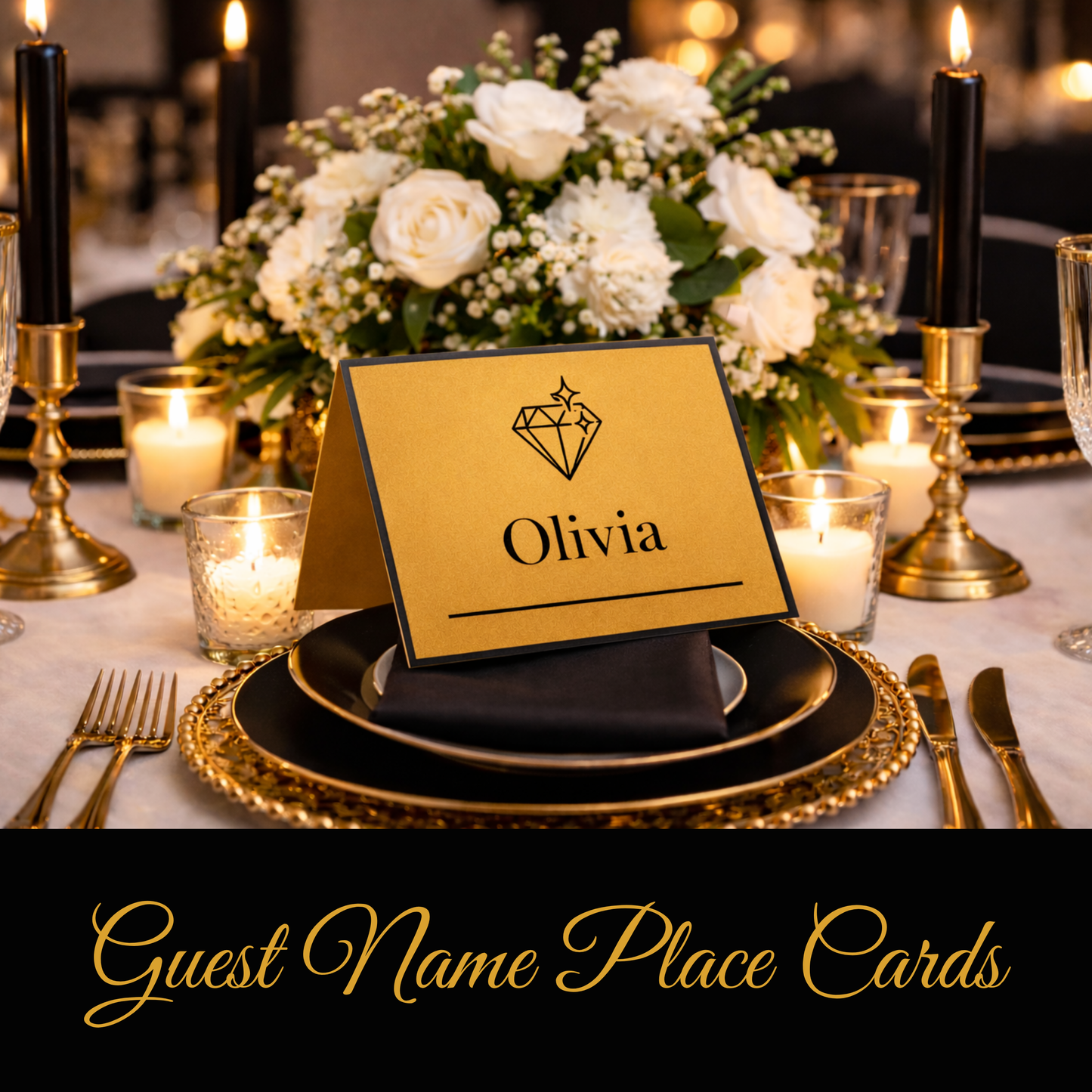 Luxury Gold Hostess Kit: Elegant Black & Gold Wedding and Party Table Decor Printable Set with Bottle Hangers, Menu and Signs