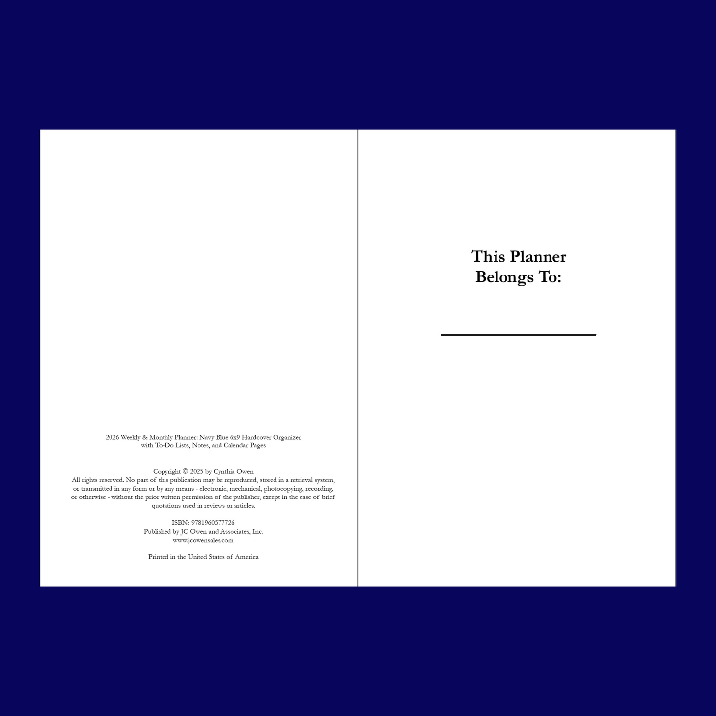 2026 Minimalist Navy Blue Paperback Planner – Daily, Weekly & Monthly Agenda Organizer