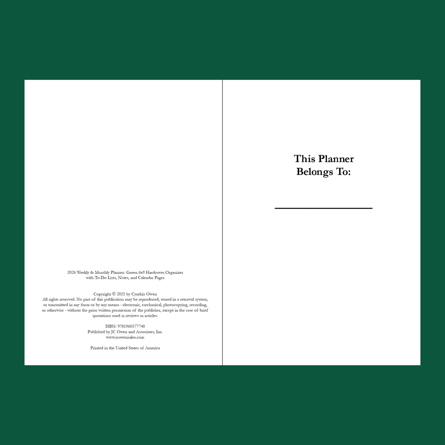 2026 Daily, Weekly & Monthly Planner: Minimalist Green 6x9 Hardcover