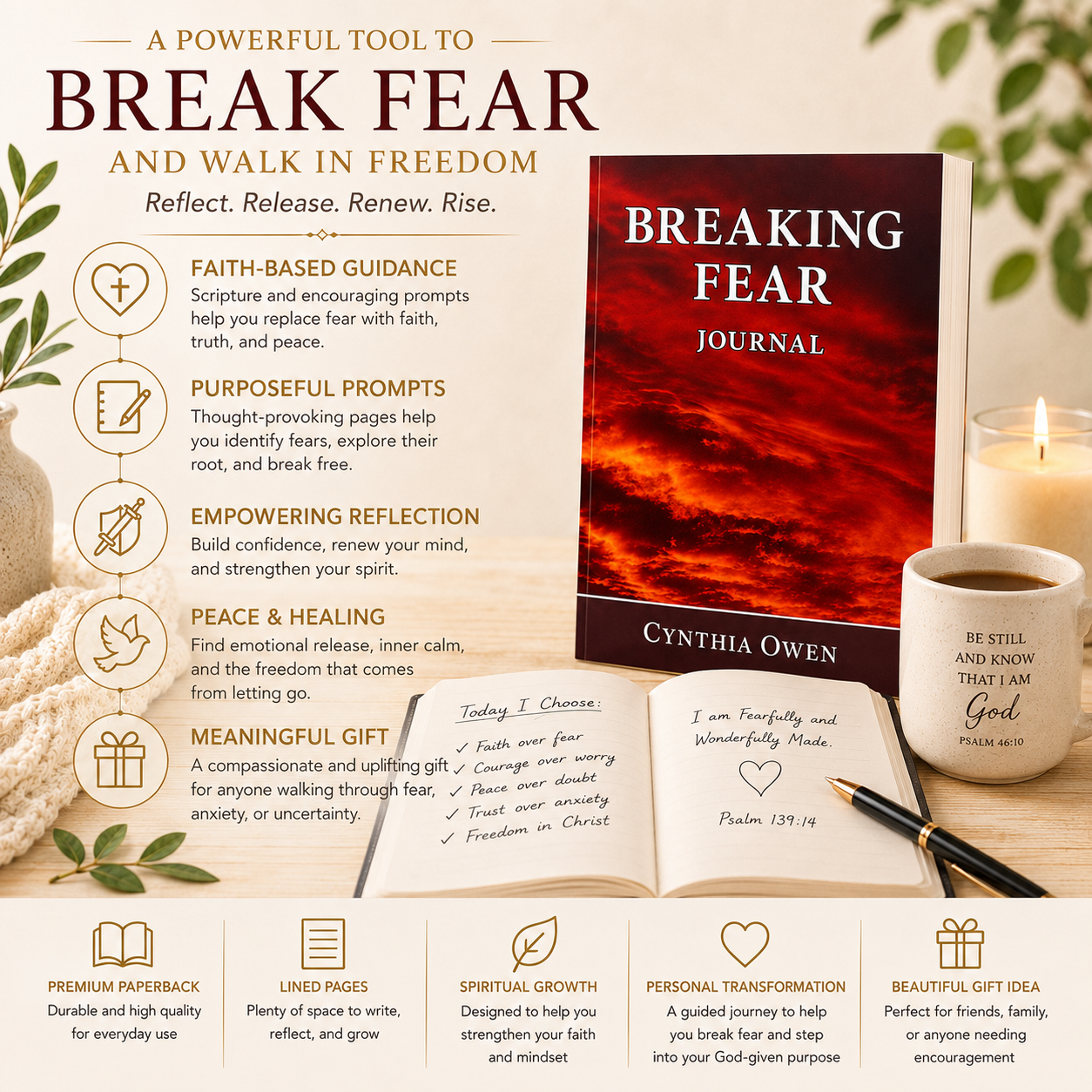 Breaking Fear Journal Paperback Christian Prayer Journal for Women | Fear, Anxiety, Scripture & Declarations 6x9
