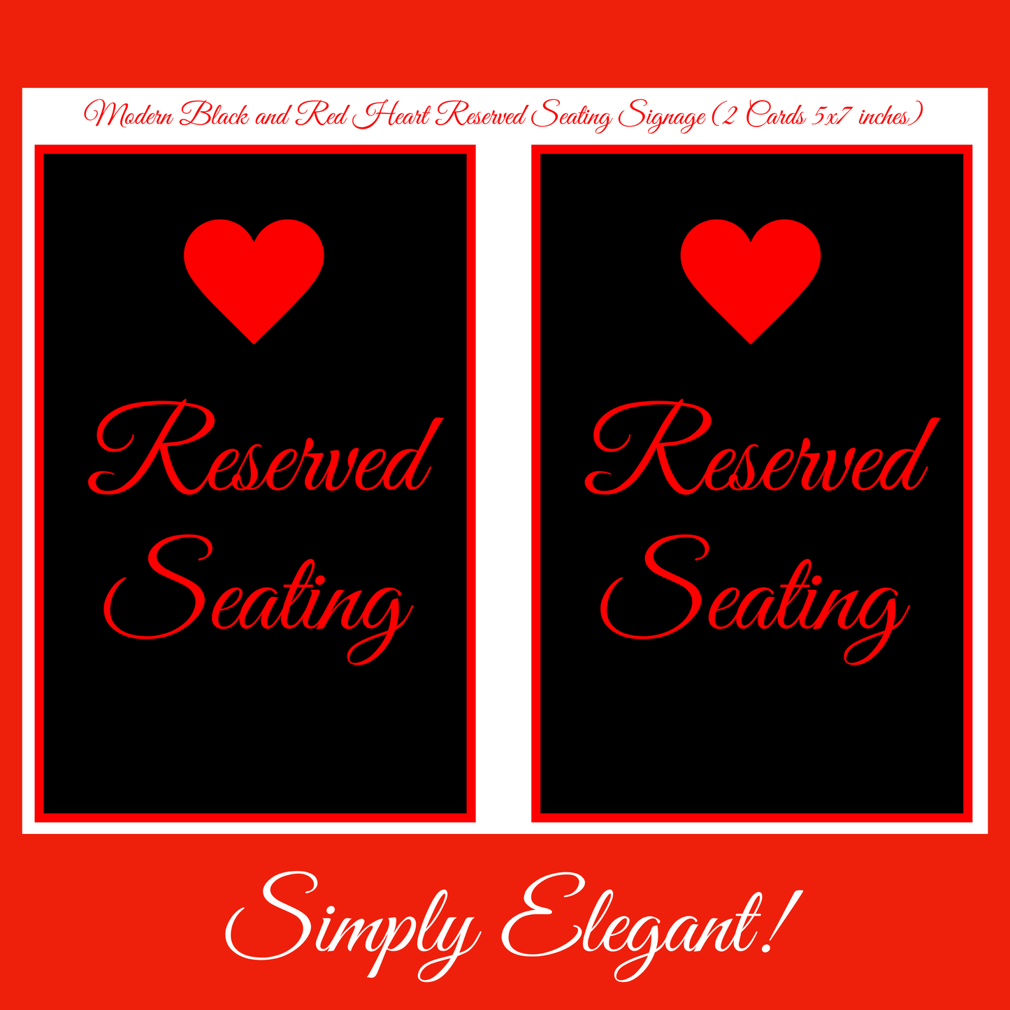Black & Red Romantic Hostess Kit: Bold Heart-Themed Wedding and Party Table Decor Printable Set with Bottle Hangers, Menu, Place Cards