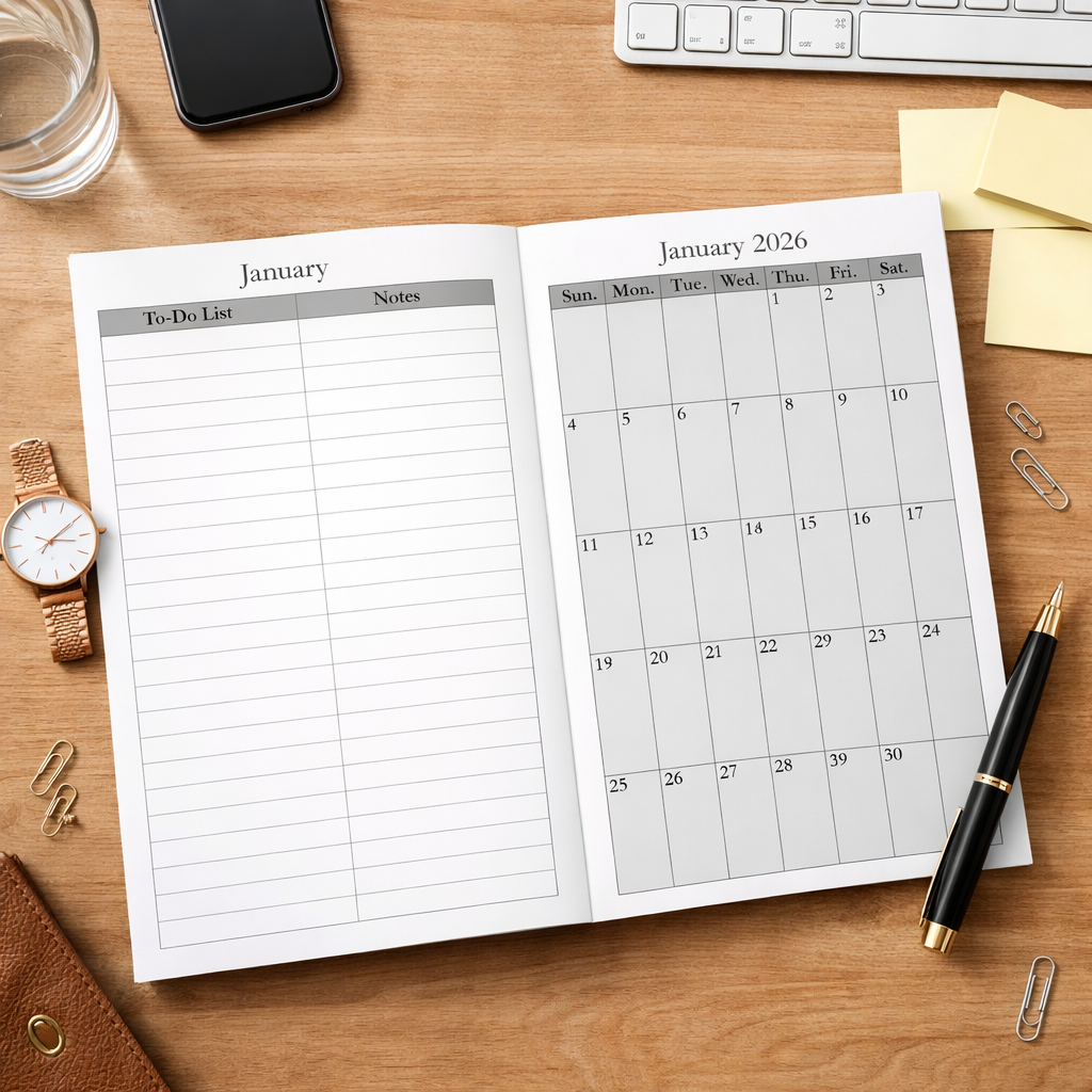 2026–2027 Weekly & Monthly Planner, Black 6x9 Paperback Organizer (24-Month Planner)