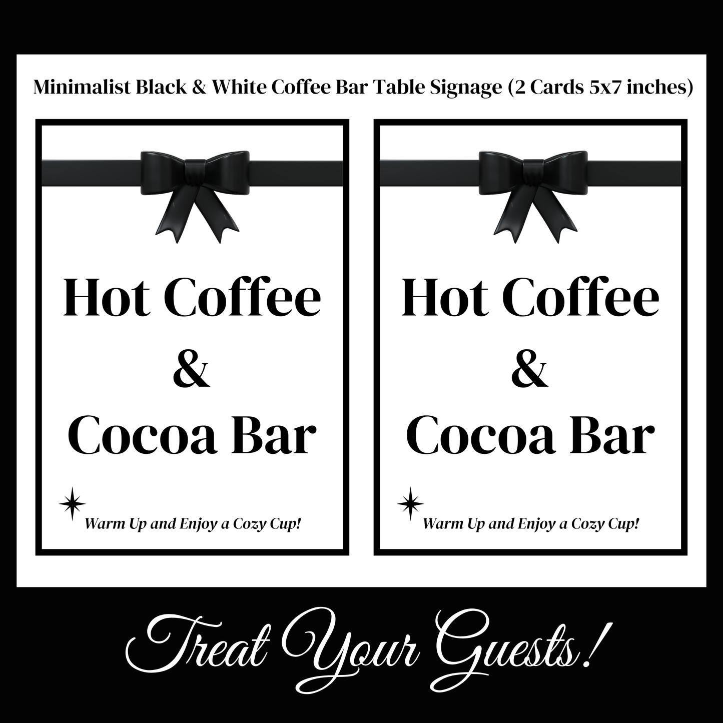 Digital Black & White Elegant Hostess Kit: Bottle Hangers, Table Cards, Reserved Seating, Menu and Party Printables Set