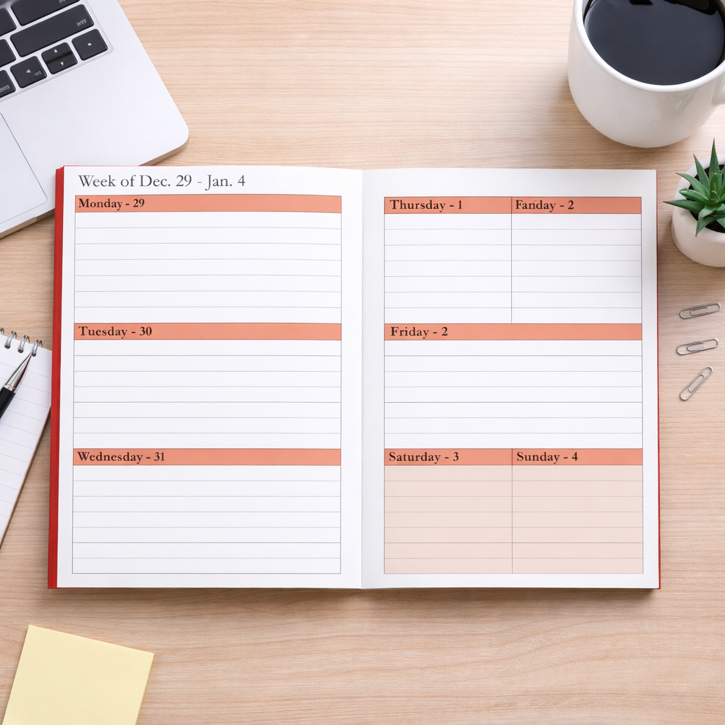2026–2027 Red Weekly & Monthly Planner – 2 Year Minimalist 6x9 Paperback Organizer