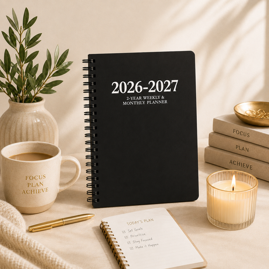 2026-2027 2-Year Spiral Planner Black 6x9 | Weekly & Monthly Planner, Dated Organizer for Work, School & Goals