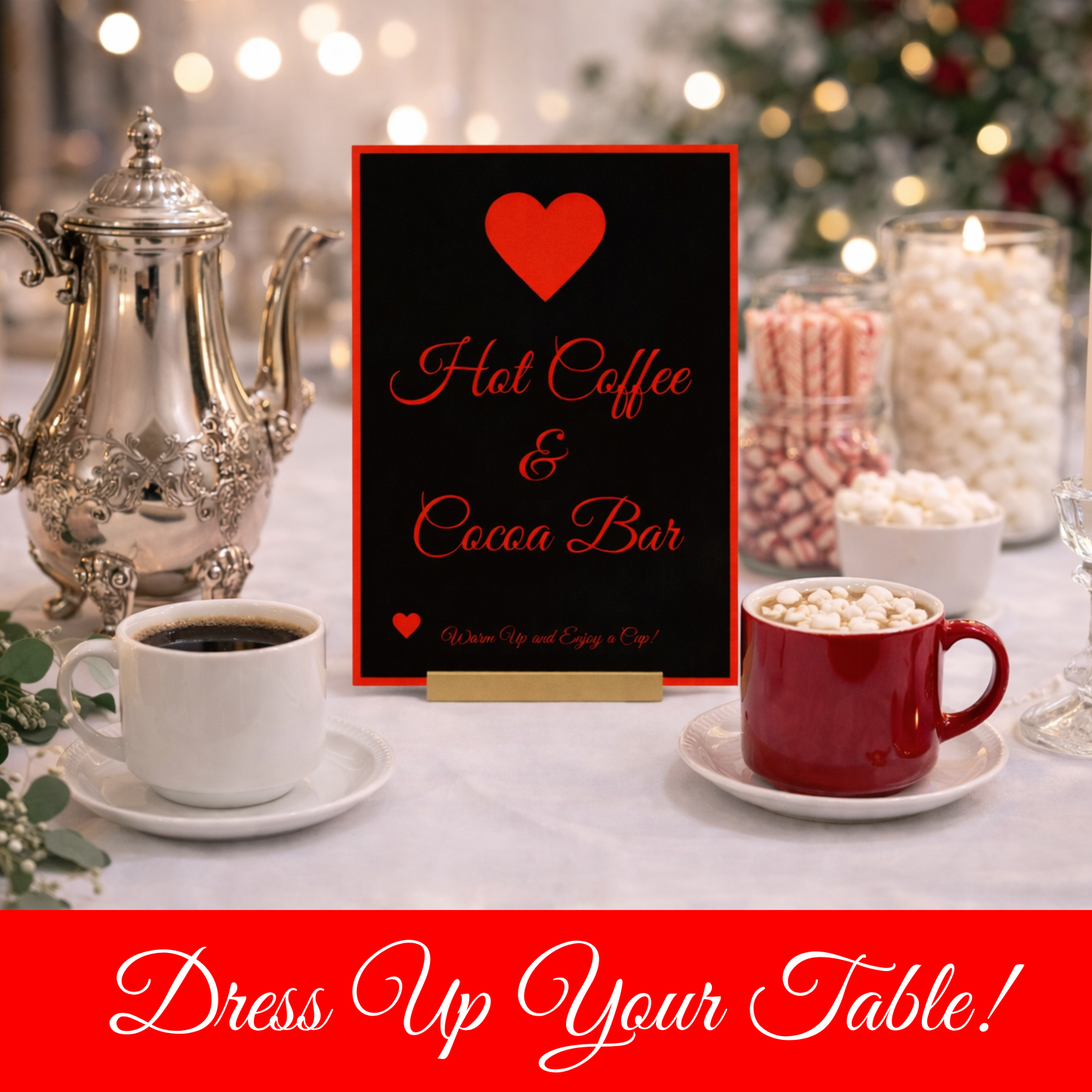 Black & Red Romantic Hostess Kit: Bold Heart-Themed Wedding and Party Table Decor Printable Set with Bottle Hangers, Menu, Place Cards